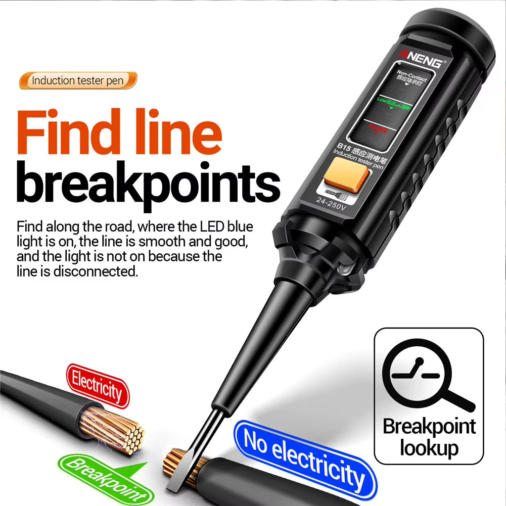 24-250V Electrician Screwdriver Highlight Color Light Pocket Tester Pen Wire Breakpoint Finder Voltage Test Pen Electrical Tools